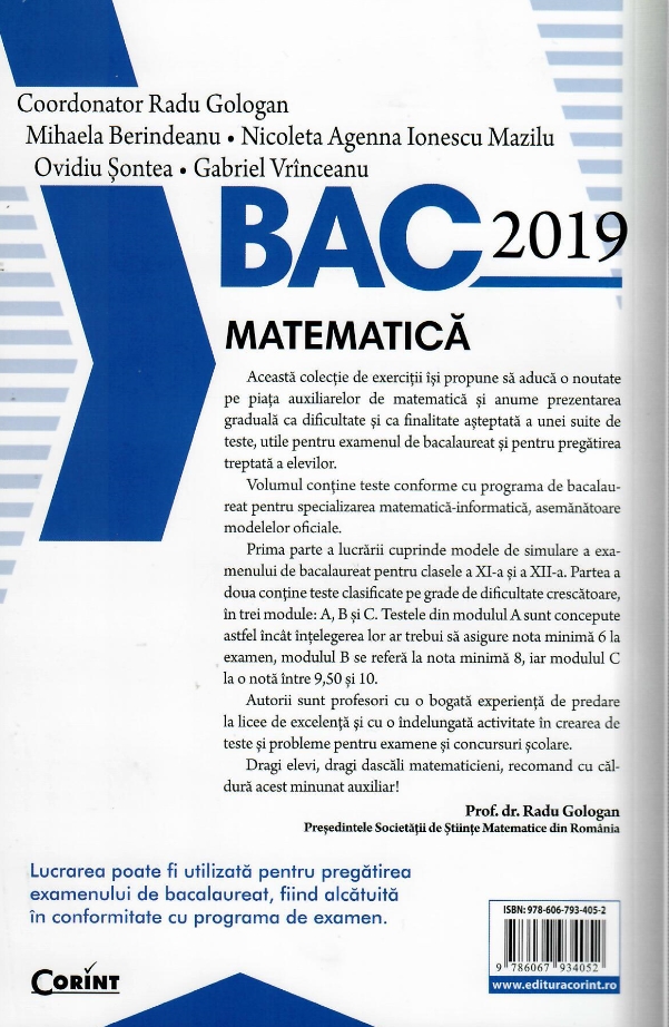 Bacalaureat 2019 Matematica M1 Radu Gologan Conform Noilor