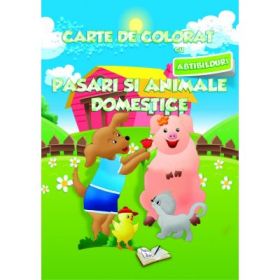 Carte de colorat cu abtibilduri. Pasari si Animale Domestice