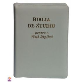 Biblia de studiu pentru o viata deplina. Editie de lux, coperta din piele alba, fermoar, aurie, index, LPI173