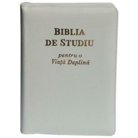 Biblia de studiu pentru o viata deplina. Coperta din piele alba, fermoar si index, LPI140