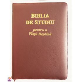 Biblia de studiu pentru o viata deplina. Editie de lux, coperta piele visinie, cu fermoar, aurie, index de cautare, LPI133