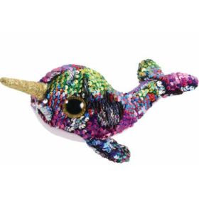 Jucarie de plus, 15 cm, Boos Narval Calypso cu Paiete, TY