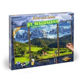 Kit pictura pe numere priveliste alpina in st. Magdalena, 3 tablouri, Schipper