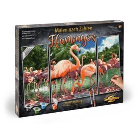 Kit pictura pe numere flamingo, 3 tablouri, Schipper