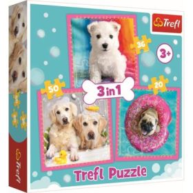 Puzzle 3in1 catelusi la baita, 106 piese, Trefl