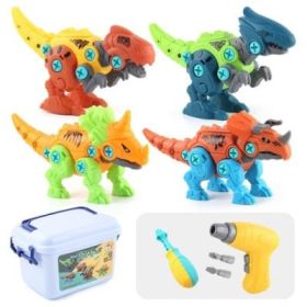 Set de Asamblare 4 Dinozauri, cu surubelnita electrica, 22 cm