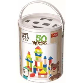 Cutie cu 50 de cuburi colorate din lemn, Trefl