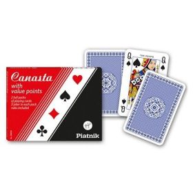 Set 2 pachete carti de joc Canasta, cu value points, in cutie rosie
