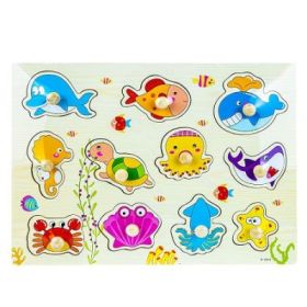 Puzzle din lemn, incastru, cu pioneze, Animale marine
