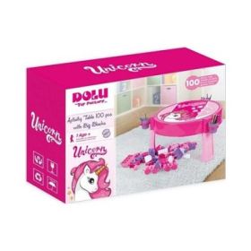 Masuta Activitati, Roz Unicorn + 100 Cuburi, Jumbo