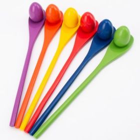 Joc de echilibru din lemn Cursa cu oua colorate si linguri
