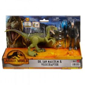 Set 2 figurine Dr. Ian Malcolm si velociraptor, Jurassic World Dominion