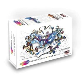 Puzzle din lemn multicolorat. Balena albastra, 125 piese
