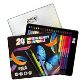 Creioane Color Super Soft, Lemn Negru, 24 Culori/Set, S-COOL