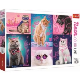 Puzzle 1000 piese Super-pisici neon, Trefl