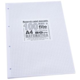 Rezerva caiet mecanic matematica fara margine liniata A4, 100 file, Casa Tipografica