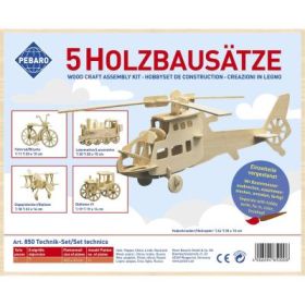 Kit 5 constructii din lemn, vehicule, Pebaro 850