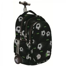 Ghiozdan St. Majewski St. Right Pixel Balls, 44 cm, 4 compartimente, tip troller, roti silicon, negru