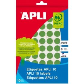 Etichete autoadezive Apli, verde, 19 mm, 320 etichete/blister