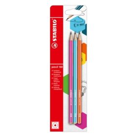 Creion grafit Stabilo 160, 2. 2 mm, HB, fara radiera, corp roz, bleu, portocaliu, set 3 bucati / blister
