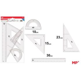 Set geometrie Main Paper, 4 piese, transparent, raportor, 2 echere, rigla 30 cm, blister