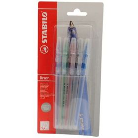 Pix fara mecanism Stabilo liner, M, 0. 45 mm, 5 culori/blister, albastru, negru, rosu, verde, violet