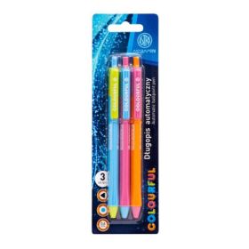 Pix cu mecanism Colorful, varf 0. 6, scriere albastra, 3 bucati/blist