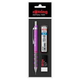 Set Rotring, creion mecanic 0. 7 mm diverse culori, carcasa si mina 0. 7 mm, radiera Tikky 40 si InkJoy