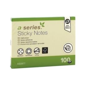 Notite adezive, A-Series, 100 x 75 mm, galben, 100 file