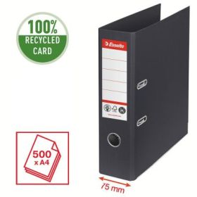 Biblioraft Esselte No.1 Power Recycled, carton, 100% reciclat, reciclabil, certificare FSC, A4, 75 mm, negru