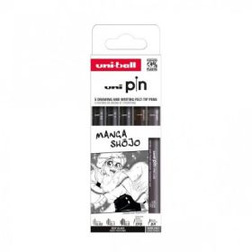 Set 5x Liner UNI PIN-200 ASP016, pe baza de apa, varf 0. 03-0. 5mm + pensula + pensula extra-fin, negru, gri inchis