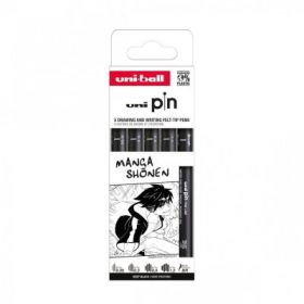 Set 5x Liner UNI PIN-200 ASP013, pe baza de apa, varf 0. 05-1. 2mm + pensula, negru