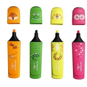 Textmarker Keyroad Jungle KR972176, varf tesit, pentru copii, set 4 culori fluorescente (galben, verde, orange, roz)
