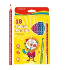 Creioane colorate Keyroad KR971275, triunghiulare, 18 culori, blister carton