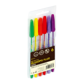 Pix cu bila Grand 160-2011, 1. 0mm, cu capac, corp transparent, blister 6 culori (verde, galben, orange, rosu, mov, ciclam)