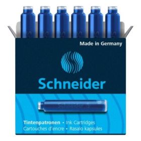 Patroane cerneala scurte (rezerve) Schneider 6603 2844, cerneala albastra, set 6 buc