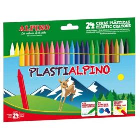 Creioane cerate din plastic, cutie carton, 24 culori/cutie, Plasti ALPINO