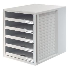 Suport plastic cu 5 sertare pentru documente, HAN (open) - gri deschis - sertare gri deschis