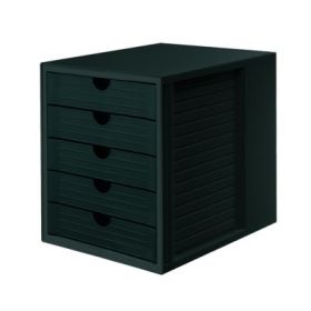 Suport plastic cu 5 sertare pentru documente, HAN - negru - sertare negre