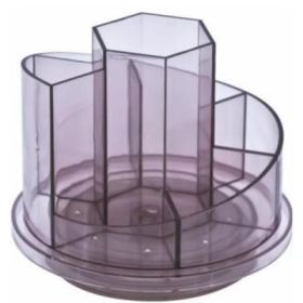 Suport plastic pentru accesorii de birou, rotativ, 7 compartimente, KEJEA - fumuriu