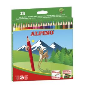 Creioane colorate, cutie carton, 24 culori/set, ALPINO