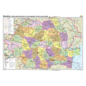 Romania. Harta administrativa si a principalelor cai de comunicatie 160x120 cm CR-3102A
