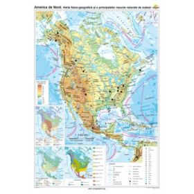 America de Nord. Harta fizico-geografica si a principalelor resurse naturale de subsol 120x160 cm CR-3113A