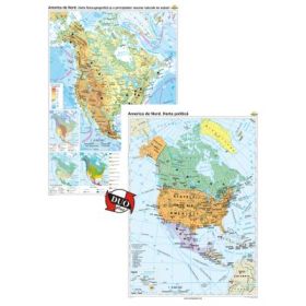 America de Nord. Harta fizico-geografica si a principalelor resurse naturale de subsol si America de Nord. Harta politica, Duo Plus 120x160 cm CR-3113DPA