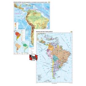 America de Sud. Harta fizico-geografica si a principalelor resurse naturale de subsol si America de Sud. Harta politica, Duo Plus 120x160 cm CR-3114DPA