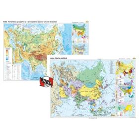 Asia. Harta fizico-geografica si a principalelor resurse naturale de subsol si Asia. Harta politica, Duo Plus 160x120 cm CR-3111DPA