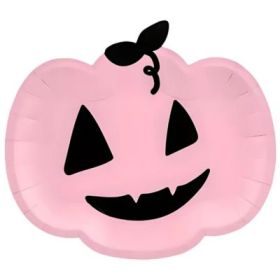 Farfurii dovleac, 25x22cm, hartie, roz, PartyTime Halloween, set 6 buc