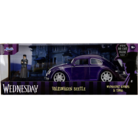 Wednesday Set masinuta metalica Volkswagen Beetle 1: 24 si figurina metalica 7 cm, Jada