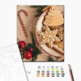 Set pictura pe numere 40x50cm, Brushme, Turta dulce, motive Craciun, pensule, culori, BS52505