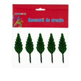 Accesorii creatie, plastic, braduti Craciun, verde, 6 cm, set 5 buc, Colorarte, MY34